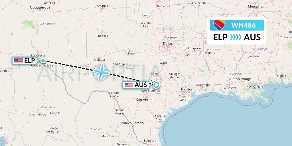 WN486 Southwest Airlines Flight Map: El Paso to Austin