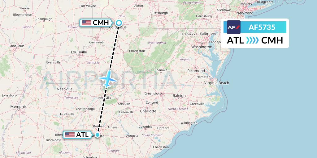 AF5735 Air France Flight Map: Atlanta to Columbus