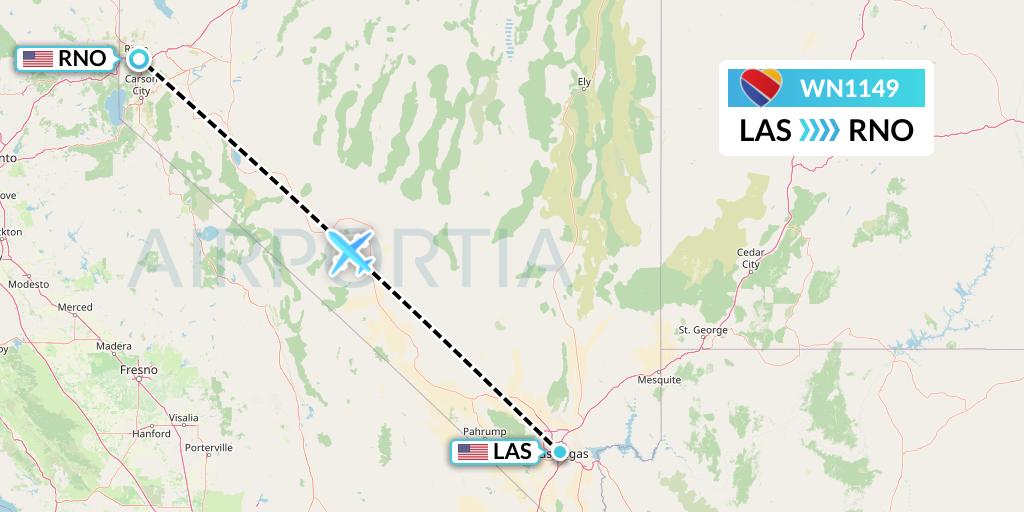 WN1149 Southwest Airlines Flight Map: Las Vegas to Reno