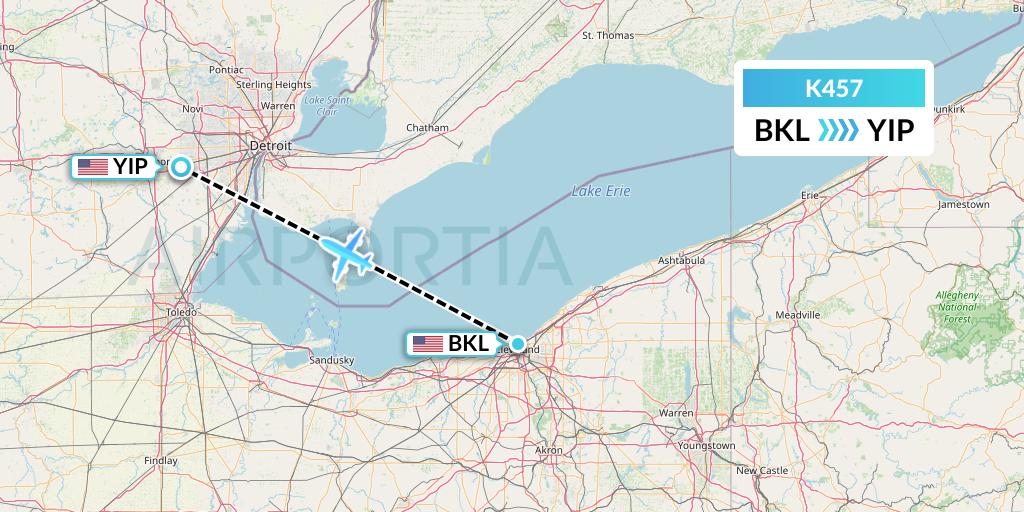 K457 Kalitta Air Flight Map: Cleveland to Detroit