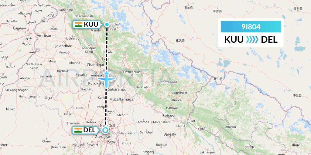 9I804 Air India Regional Flight Map: Kullu to Delhi