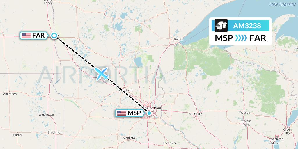 AM3238 Aeromexico Flight Map: Minneapolis to Fargo