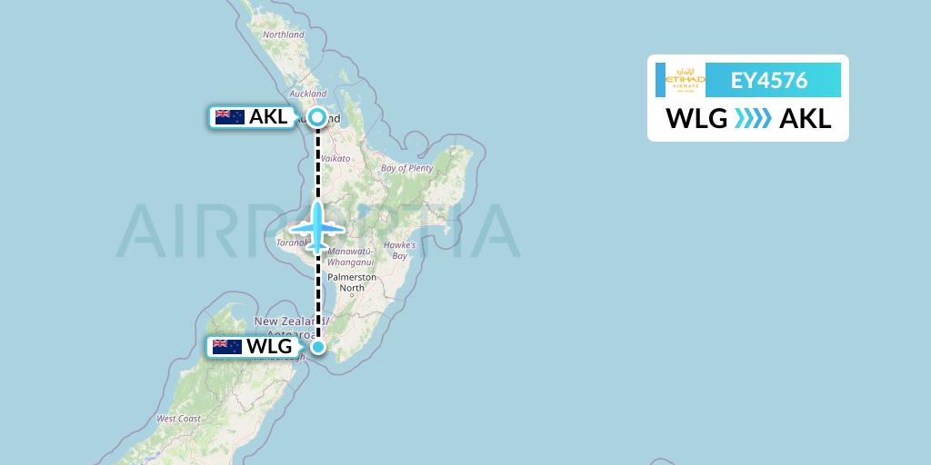 EY4576 Etihad Airways Flight Map: Wellington to Auckland