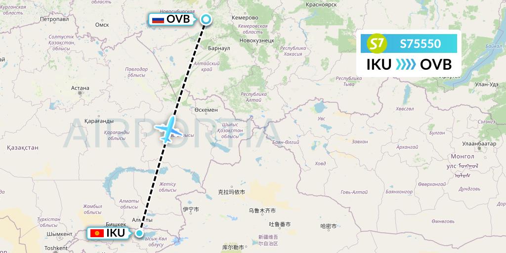 S75550 S7 Airlines Flight Map: Tamchy to Novosibirsk