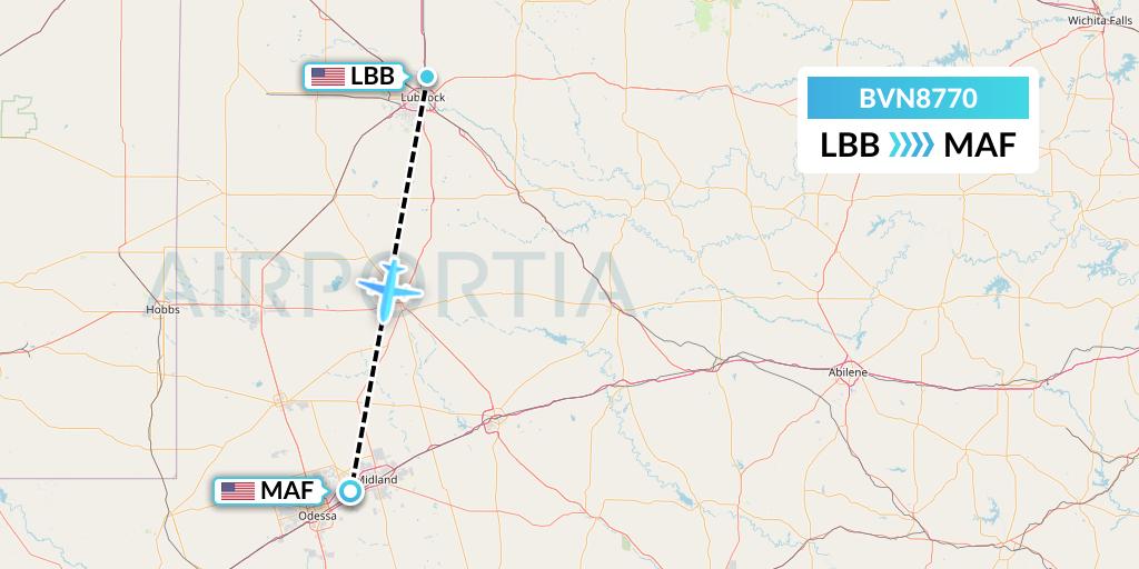 BVN8770 Baron Aviation Services Flight Map: Lubbock to Midland