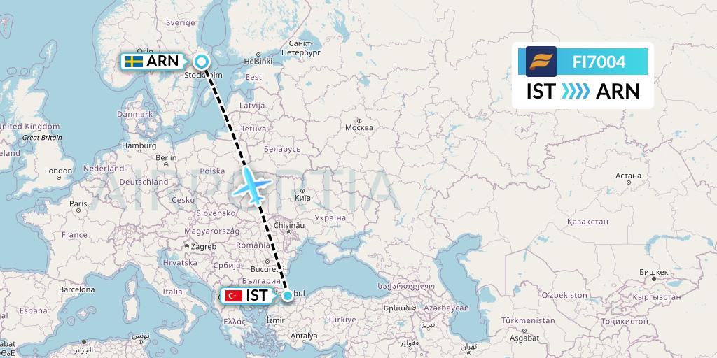 FI7004 Icelandair Flight Map: Istanbul to Stockholm