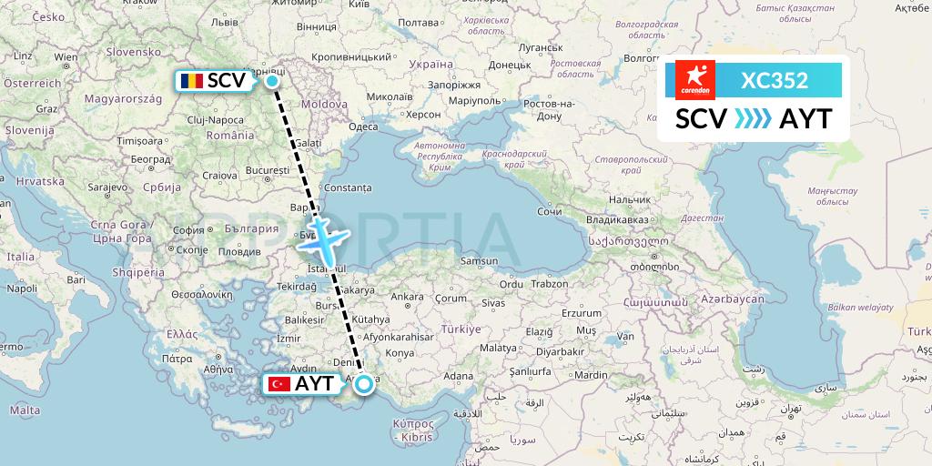 XC352 Corendon Airlines Flight Map: Suceava to Antalya