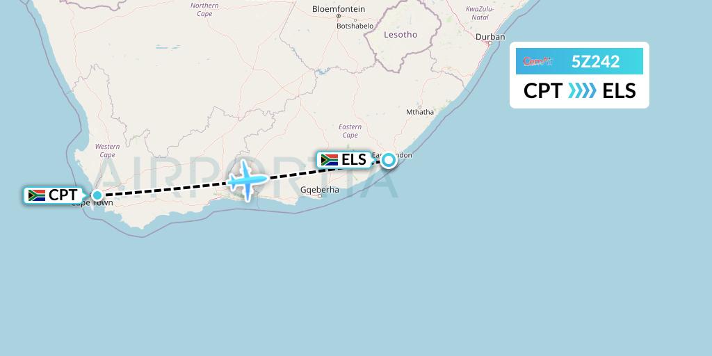 5Z242 CemAir Flight Map: Cape Town to East London