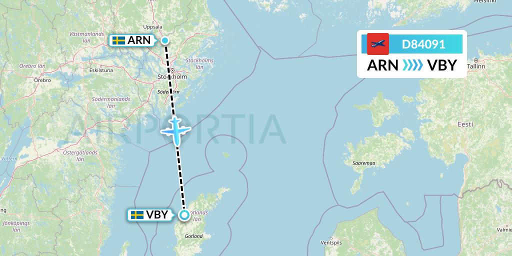 D84091 Norwegian Air International Flight Map: Stockholm to Visby