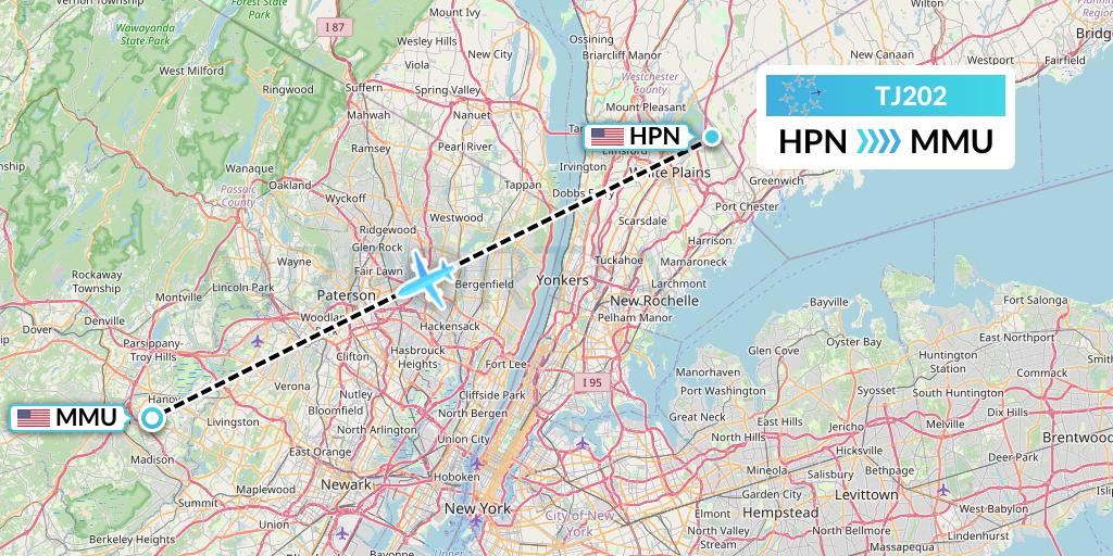 TJ202 Tradewind Aviation Flight Map: White Plains to Morristown