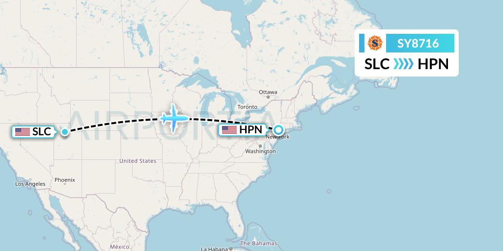 SY8716 Sun Country Airlines Flight Map: Salt Lake City to White Plains
