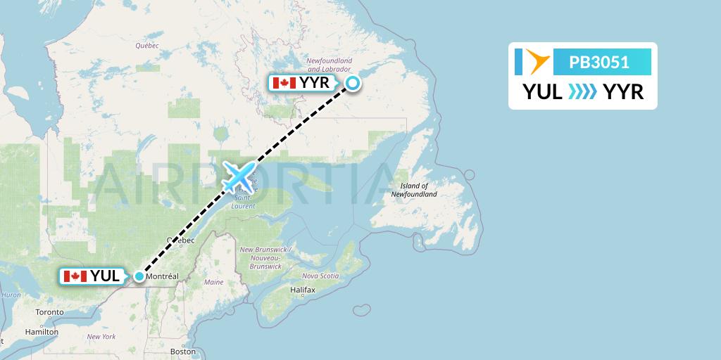 PB3051 PAL Airlines Flight Map: Montreal to Goose Bay