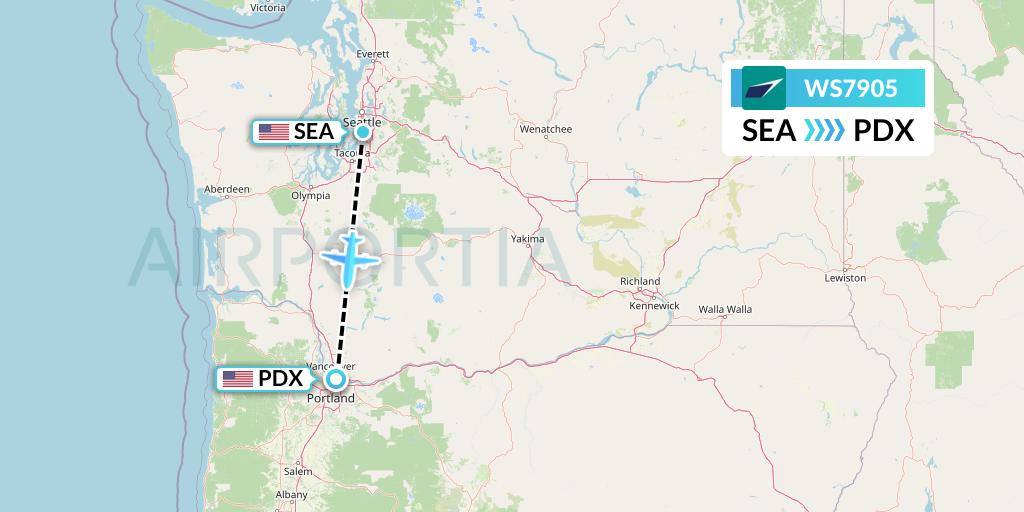 WS7905 WestJet Flight Map: Seattle to Portland