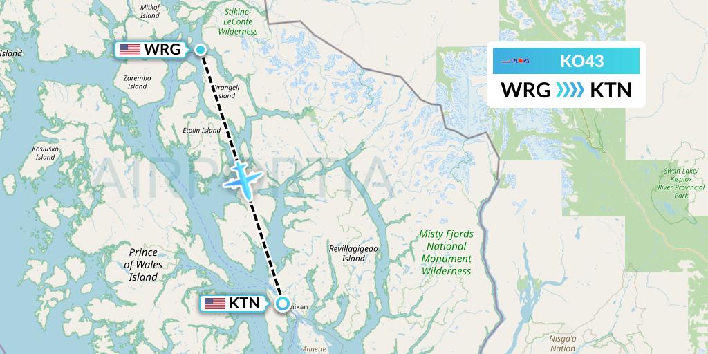 KO43 Komiaviatrans Flight Map: Wrangell to Ketchikan
