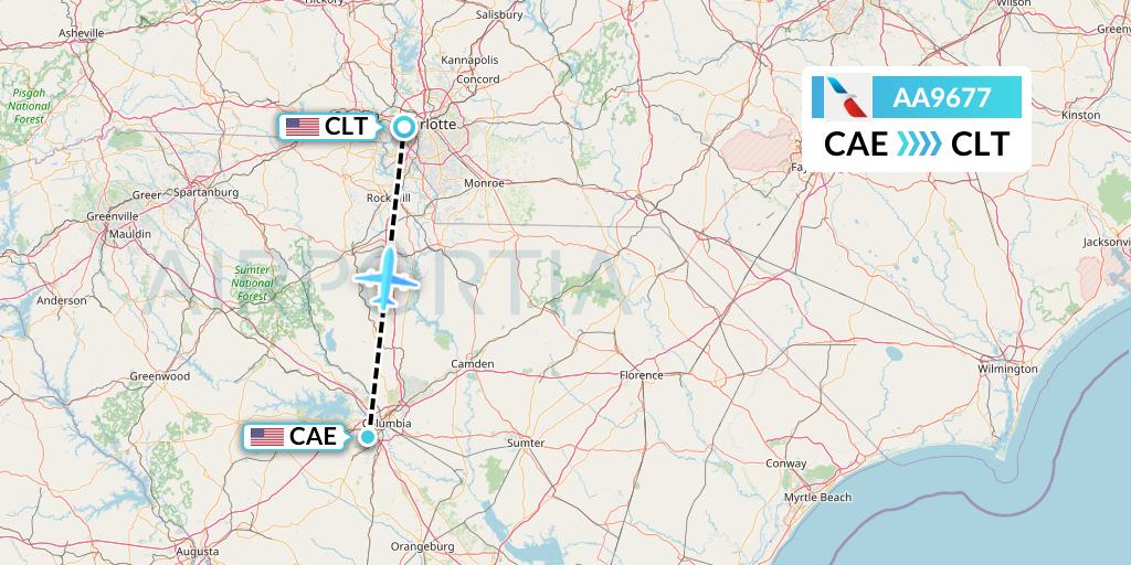 AA9677 American Airlines Flight Map: Columbia to Charlotte