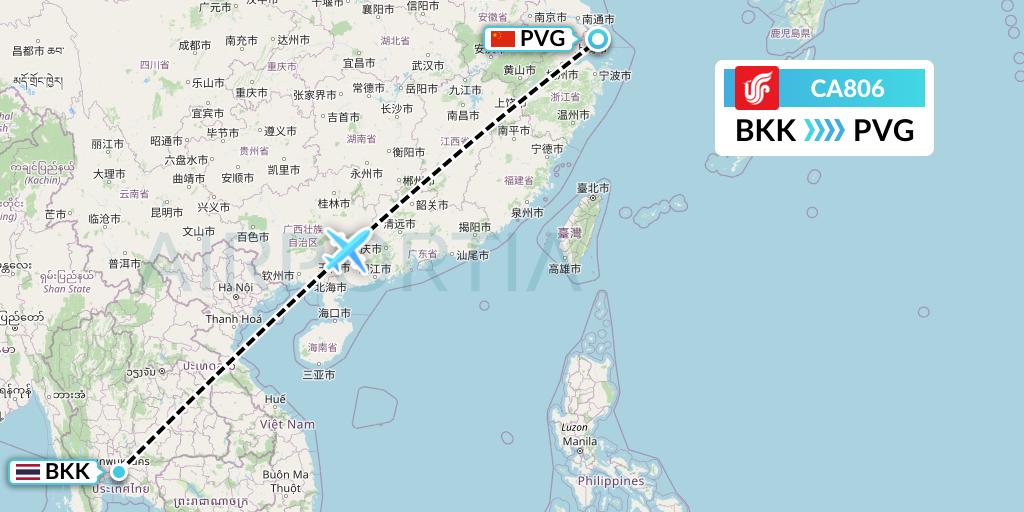 CA806 Air China Flight Map: Bangkok to Shanghai