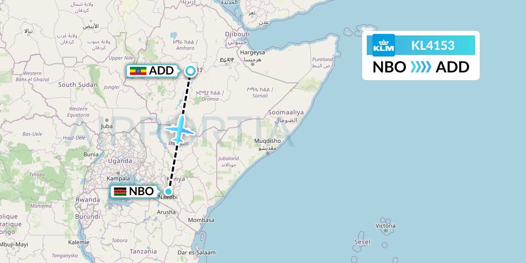 KL4153 KLM Flight Map: Nairobi to Addis Ababa