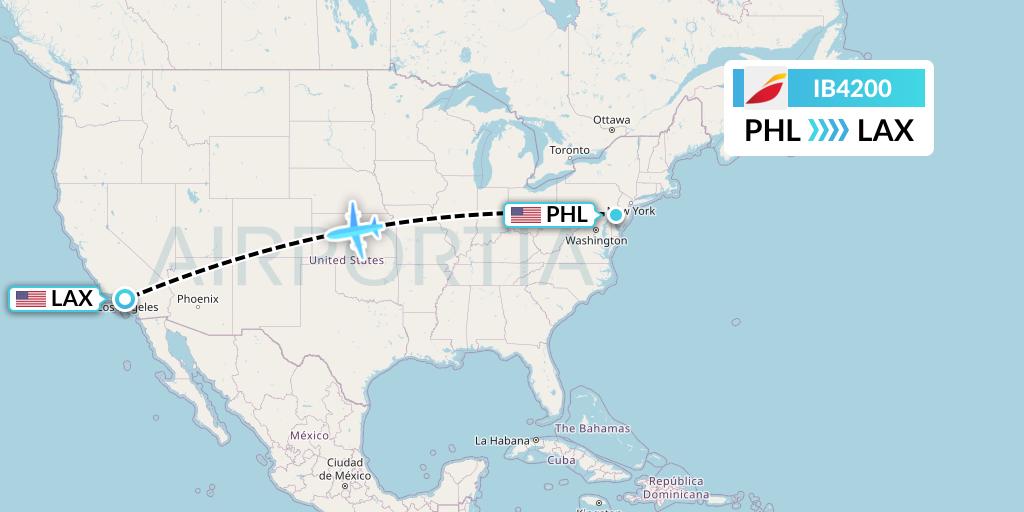 IB4200 Iberia Flight Map: Philadelphia to Los Angeles