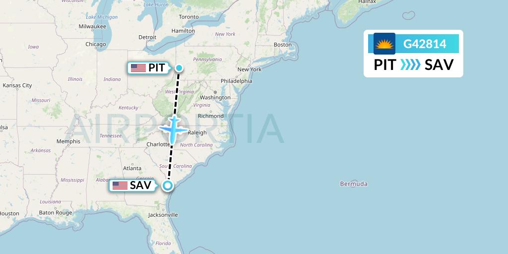 G42814 Allegiant Air Flight Map: Pittsburgh to Savannah