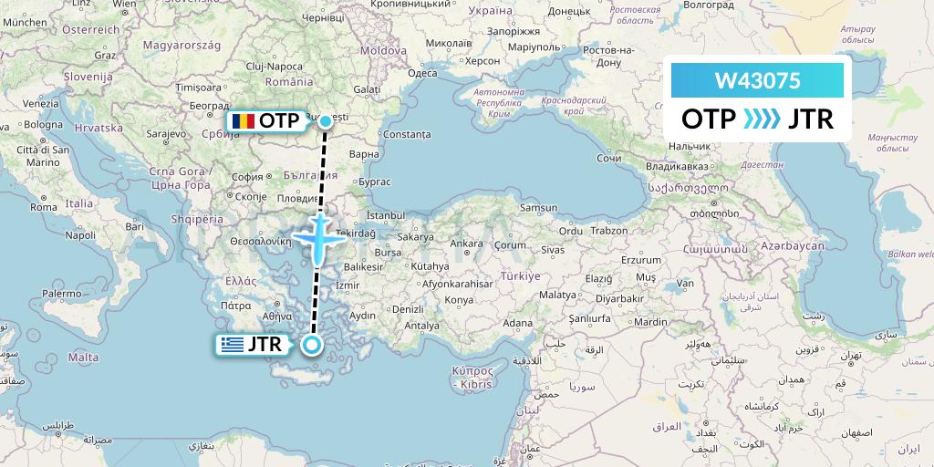 W43075 Wizz Air Malta Flight Map: Bucharest to Santorini