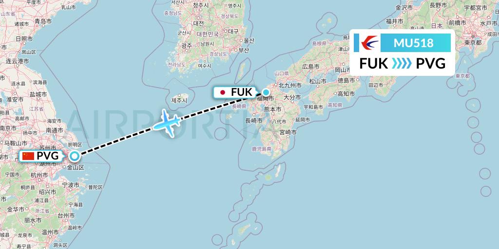 MU518 China Eastern Airlines Flight Map: Fukuoka to Shanghai
