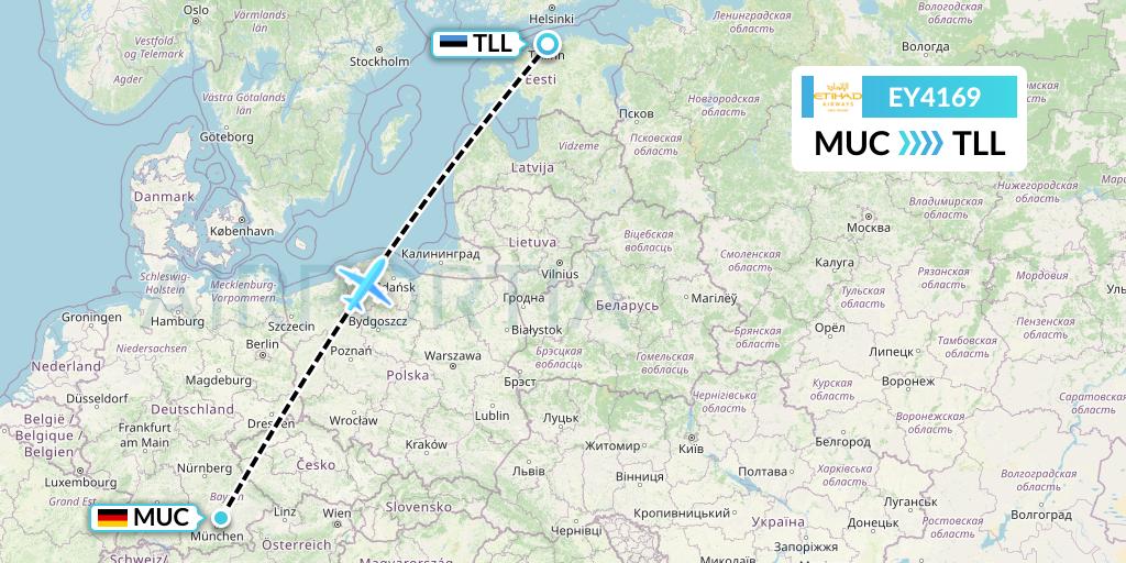 EY4169 Etihad Airways Flight Map: Munich to Tallinn