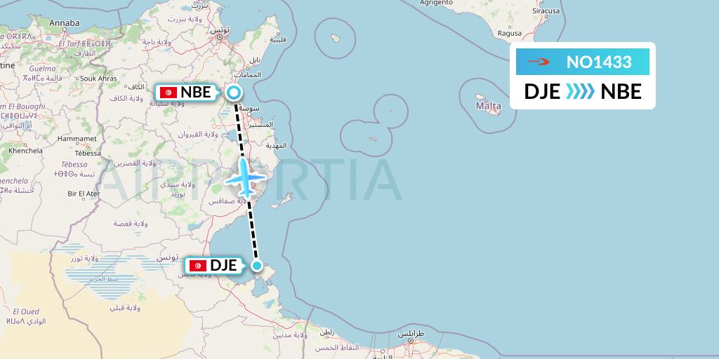 NO1433 Neos Flight Map: Djerba to Enfidha