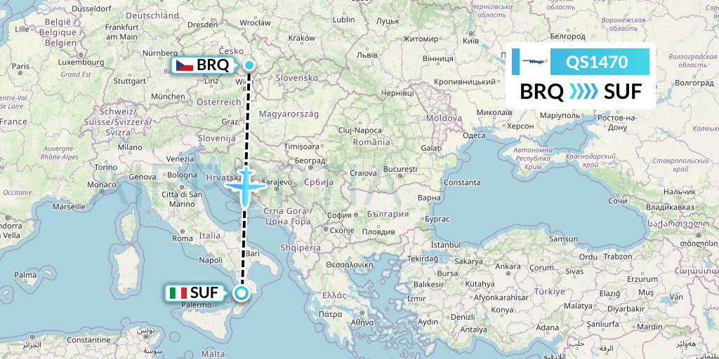 QS1470 Smartwings Flight Map: Brno to Lamezia Terme