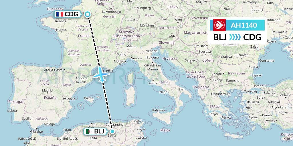 AH1140 Air Algerie Flight Map: Batna to Paris