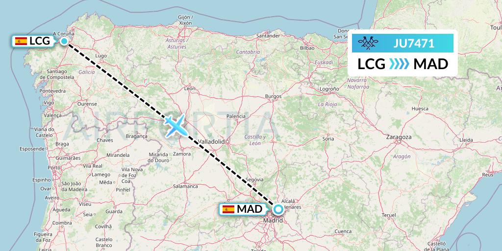 JU7471 AirSERBIA Flight Map: A Coruna to Madrid