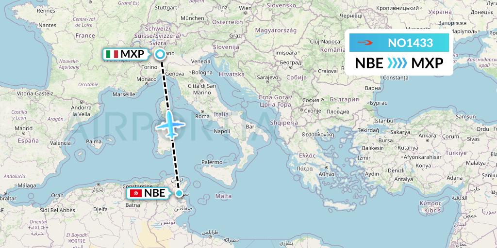 NO1433 Neos Flight Map: Enfidha to Milan