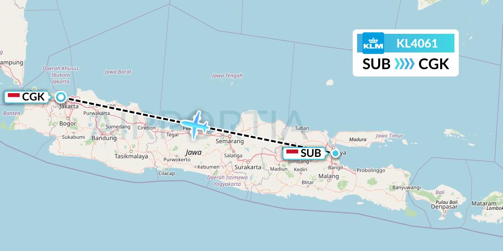 KL4061 KLM Flight Map: Surabaya to Jakarta