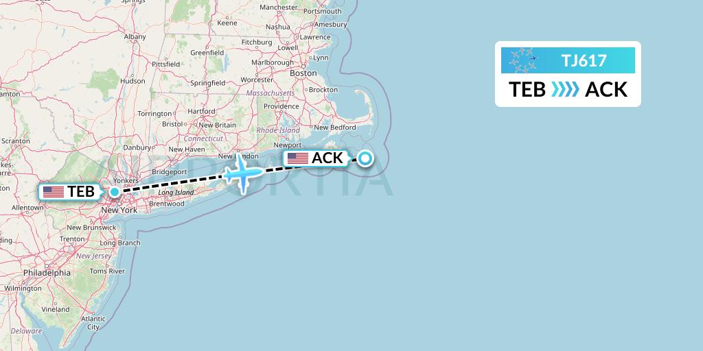 TJ617 Tradewind Aviation Flight Map: Teterboro to Nantucket