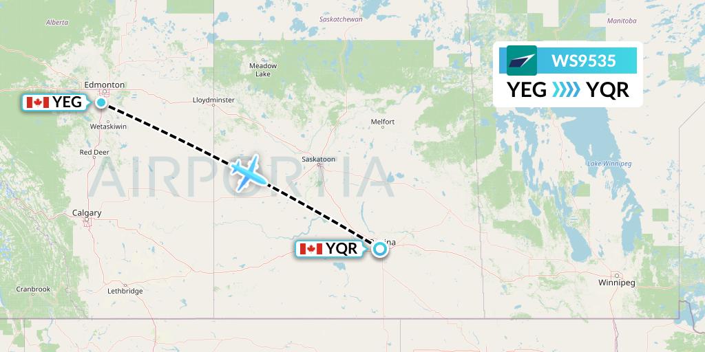 WS9535 WestJet Flight Map: Edmonton to Regina