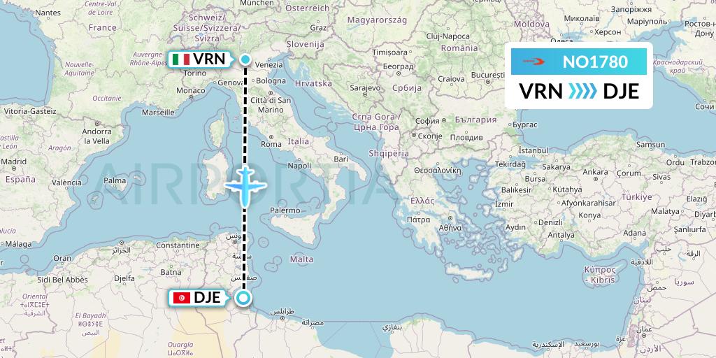 NO1780 Neos Flight Map: Verona to Djerba
