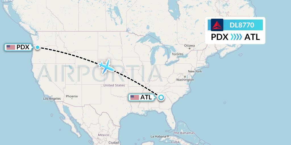 DL8770 Delta Air Lines Flight Map: Portland to Atlanta