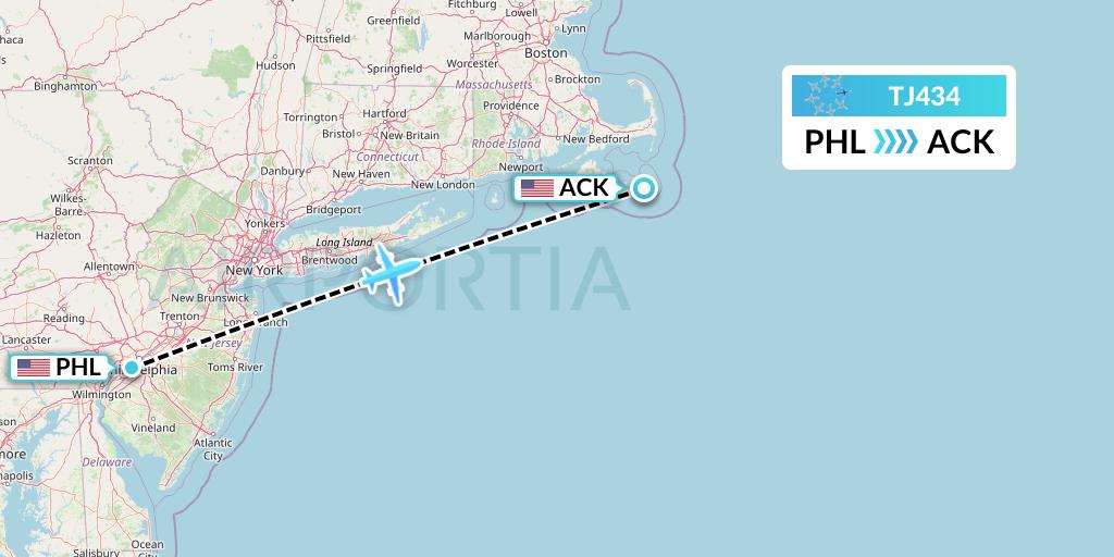 TJ434 Tradewind Aviation Flight Map: Philadelphia to Nantucket