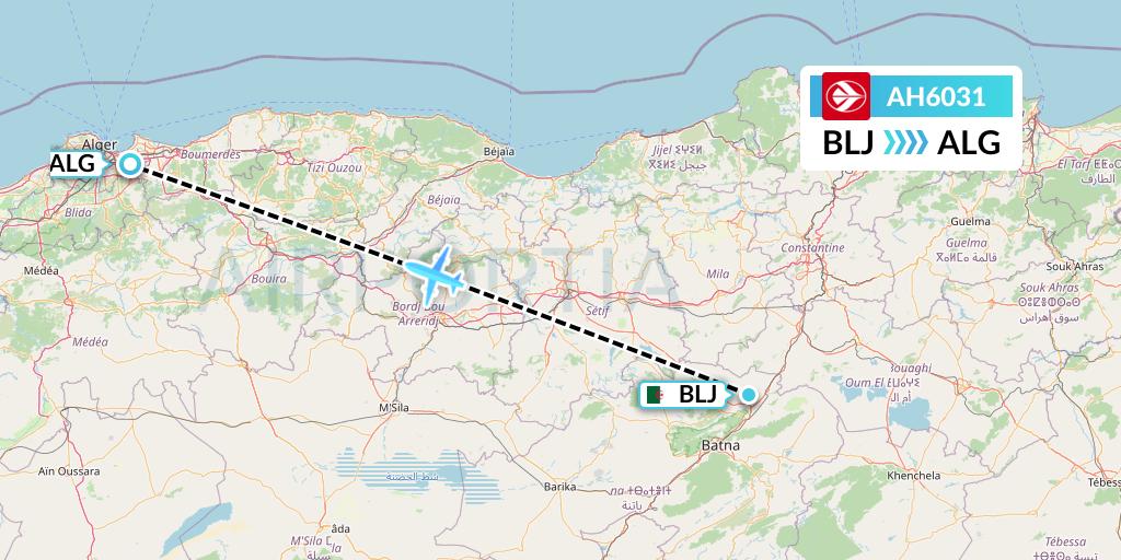 AH6031 Air Algerie Flight Map: Batna to Algiers