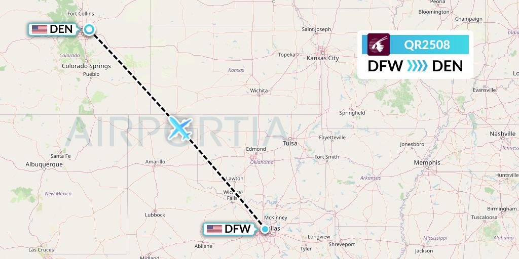 QR2508 Qatar Airways Flight Map: Dallas to Denver