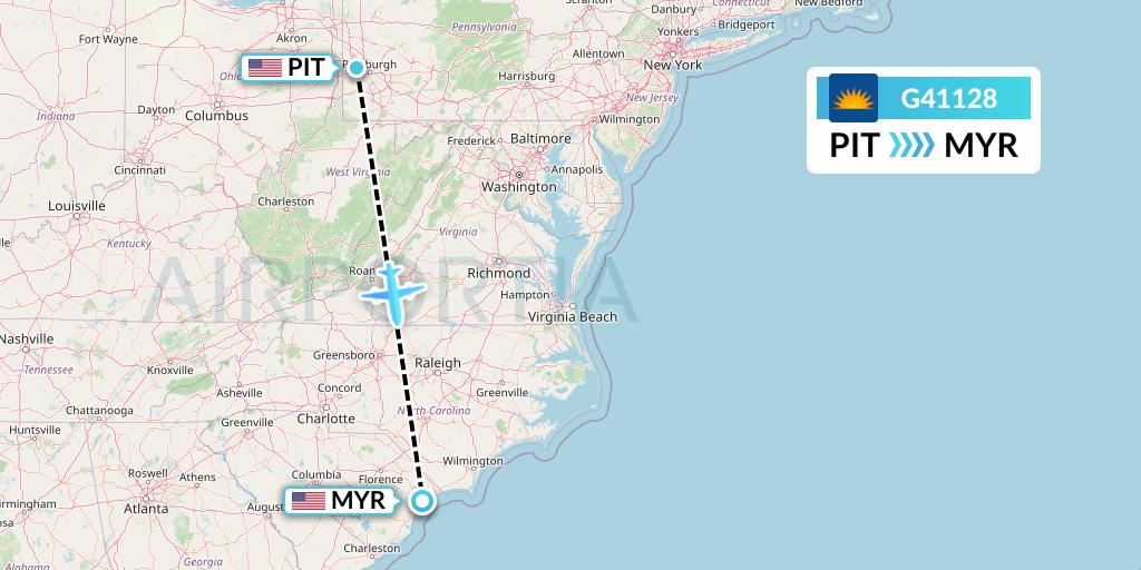 G41128 Allegiant Air Flight Map: Pittsburgh to Myrtle Beach