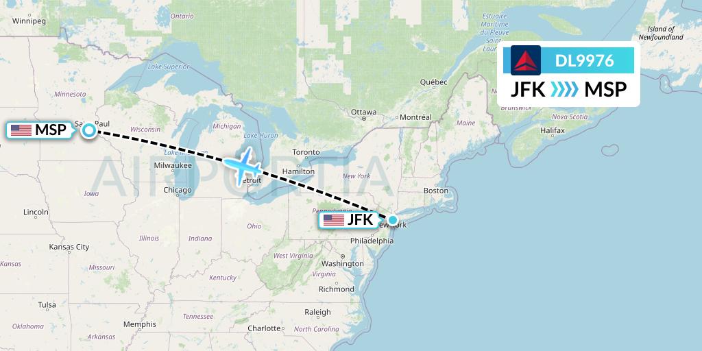 DL9976 Delta Air Lines Flight Map: New York to Minneapolis