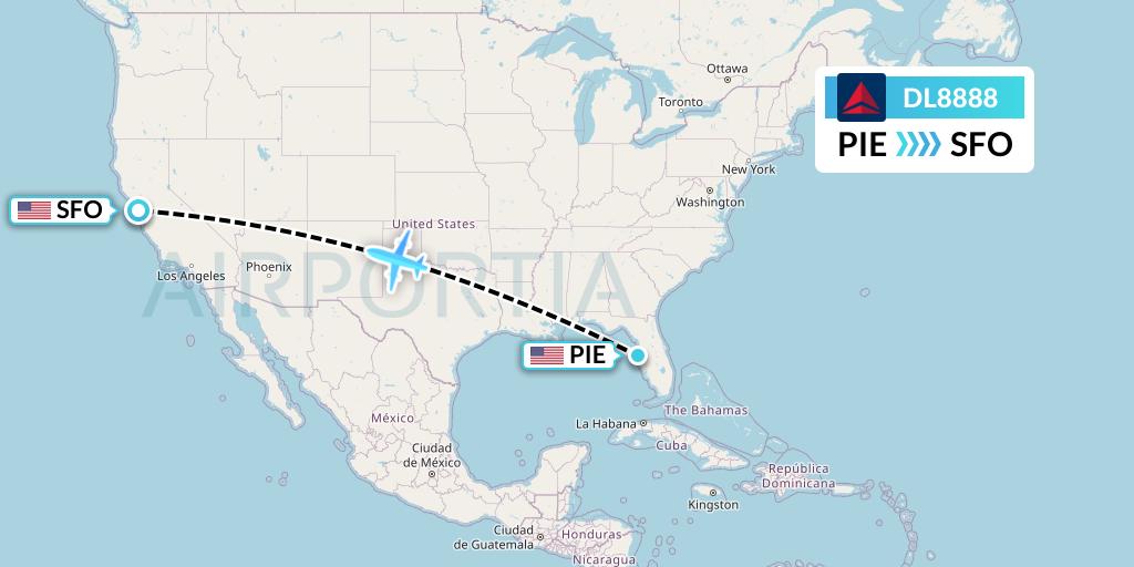 DL8888 Delta Air Lines Flight Map: St. Petersburg to San Francisco