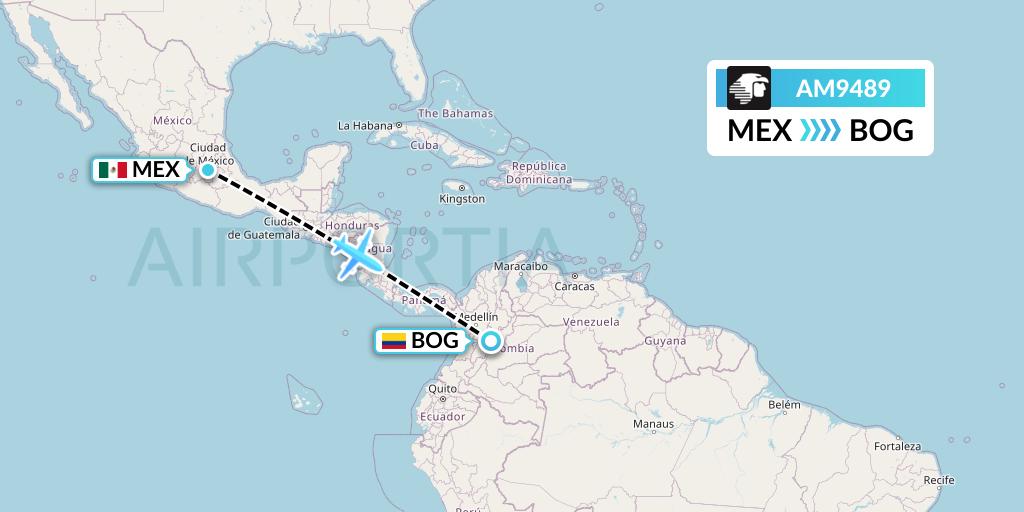 AM9489 Aeromexico Flight Map: Mexico City to Bogota