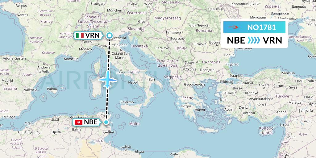 NO1781 Neos Flight Map: Enfidha to Verona