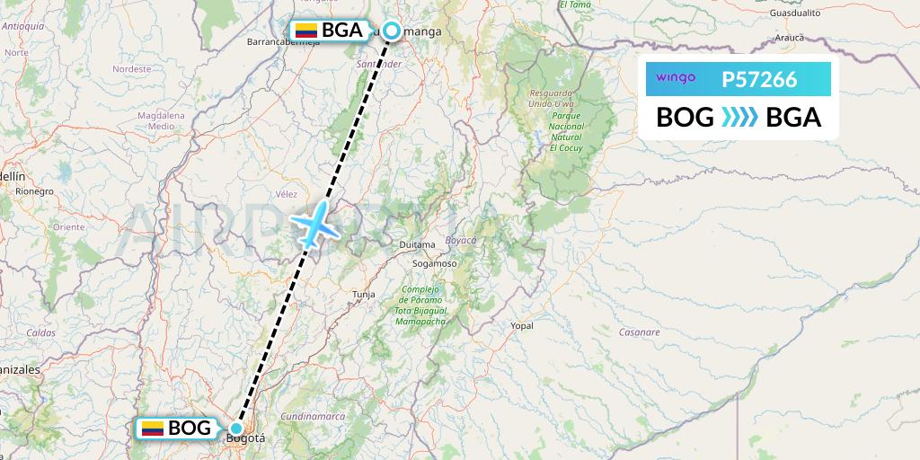 P57266 Copa Airlines Colombia Flight Map: Bogota to Bucaramanga