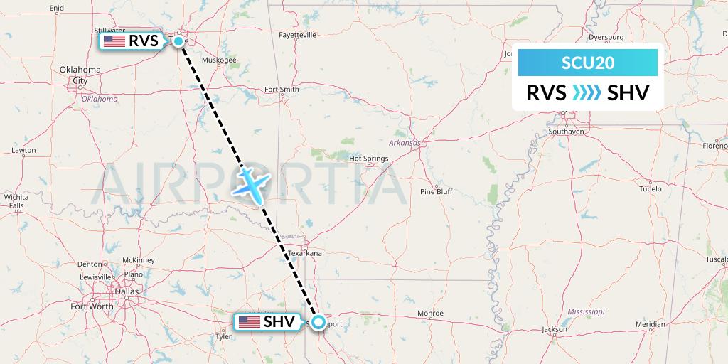 SCU20 Air Scorpio Flight Map: Tulsa to Shreveport