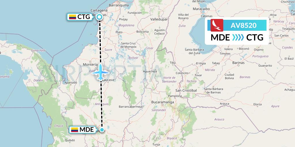 AV8520 Avianca Flight Map: Medellin to Cartagena