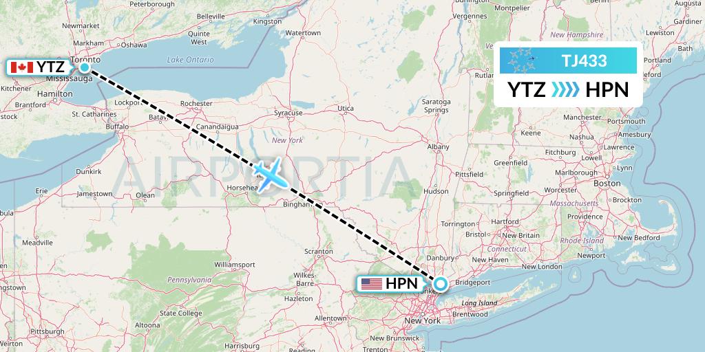 TJ433 Tradewind Aviation Flight Map: Toronto to White Plains