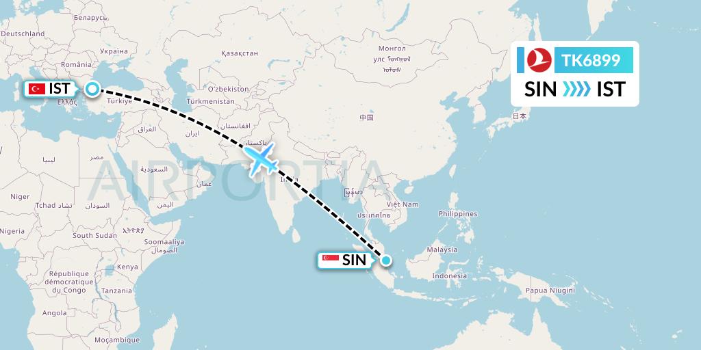 TK6899 Turkish Airlines Flight Map: Singapore to Istanbul