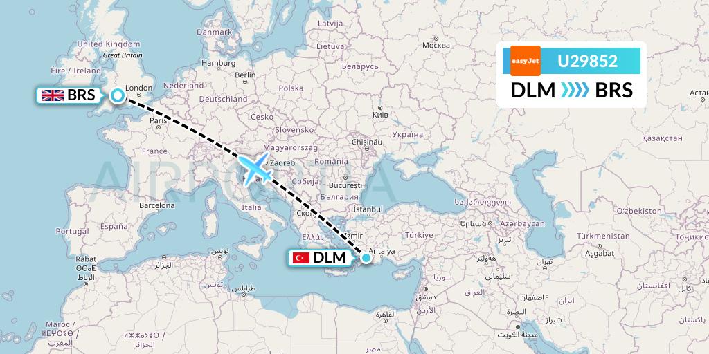 U29852 EasyJet Flight Map: Dalaman to Bristol